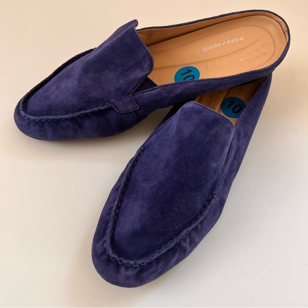 Easy Spirit Blue Suede mules, smoking slipper. Size 10 cerulean blue